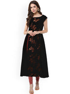 Janasya Black Floral Print A-Line Kurta - Distacart