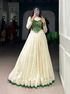 Lorenvalley Fashion Off White Vichitra Silk Lace Touch Up Lehenga Choli