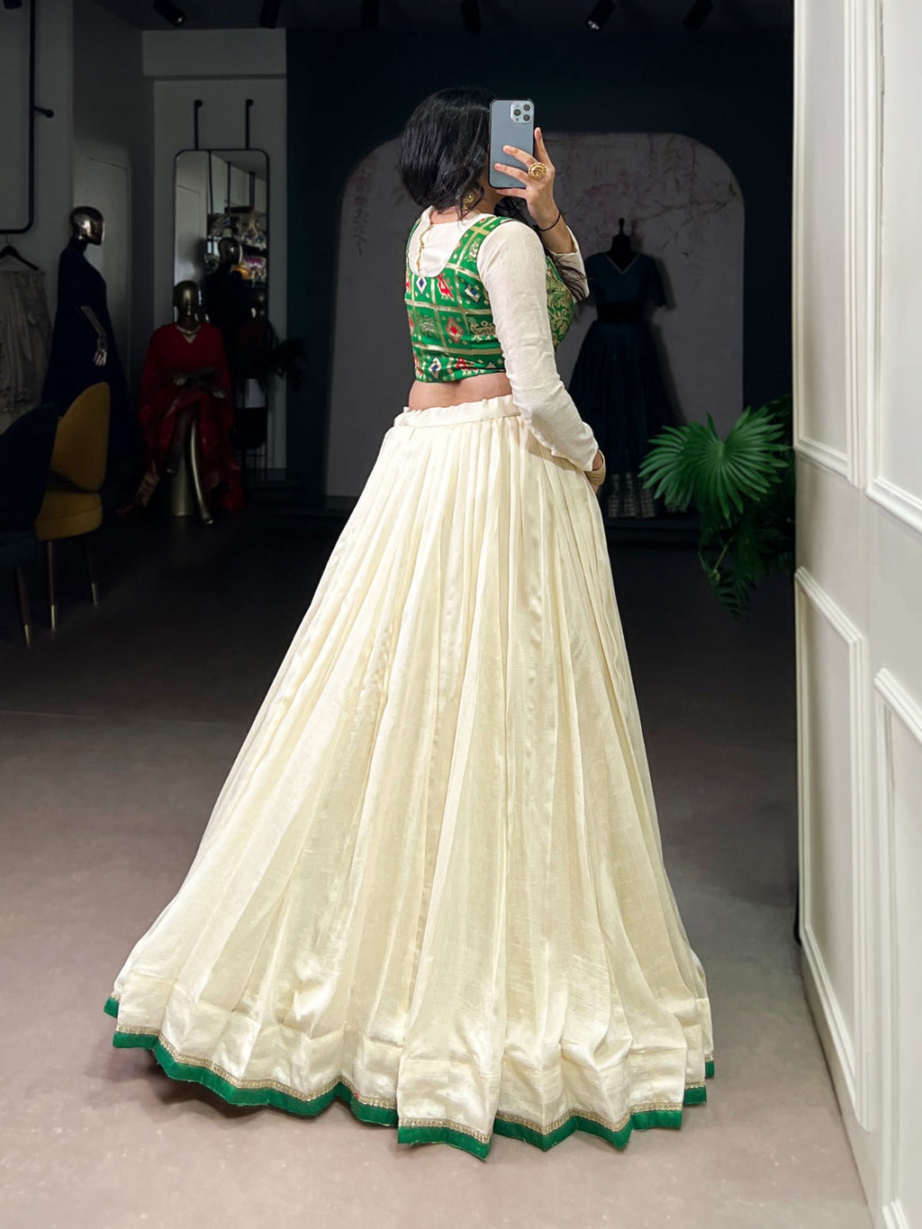 Lorenvalley Fashion Off White Vichitra Silk Lace Touch Up Lehenga Choli
