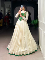 Lorenvalley Fashion Off White Vichitra Silk Lace Touch Up Lehenga Choli
