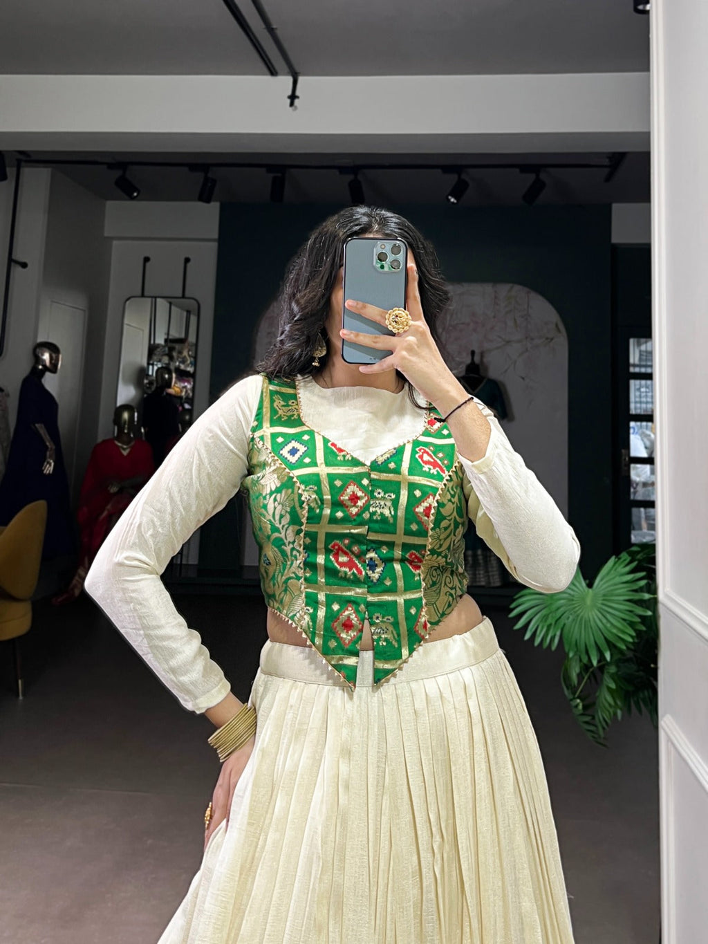 Lorenvalley Fashion Off White Vichitra Silk Lace Touch Up Lehenga Choli