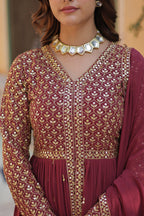 Vedant Vastram Heavy Embroidery & Sequins Work Pure Georgette Kurti Pant Set With Dupatta - Peach - Distacart