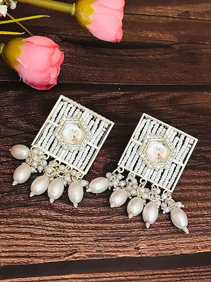 Tehzeeb Creations New Stylish Earrings For Women & Girls Pearl Alloy Hoop Earring, Stud Earring