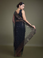 Monjolika Fashion Women'S Black Soft Net SareeWith Sequin Embellished Border And Pallu