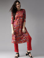 HERE&NOW Women Orange & Grey Printed Straight Kurta
