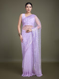 Monjolika Fashion Women'S Lavender Soft Net SareeWith Sequin Embellished Border And Pallu