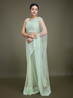 Monjolika Fashion Women'S Light Green Soft Net SareeWith Sequin Embellished Border And Pallu - Distacart
