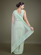 Monjolika Fashion Women'S Light Green Soft Net SareeWith Sequin Embellished Border And Pallu - Distacart
