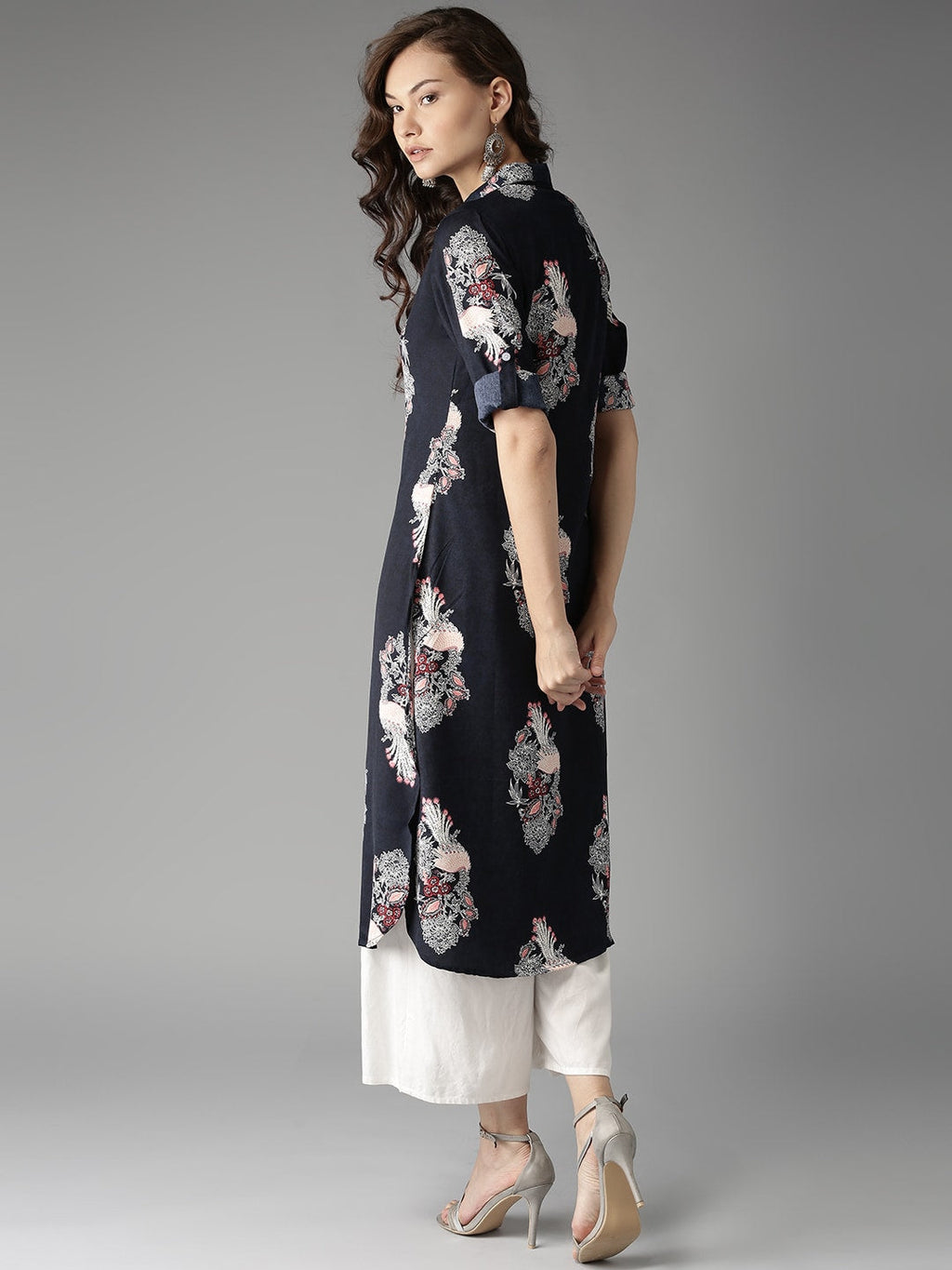HERE&NOW Women Navy Printed Straight Kurta