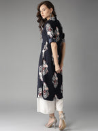 HERE&NOW Women Navy Printed Straight Kurta