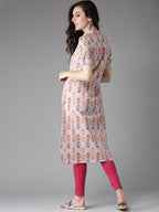 HERE&NOW Women Grey & Pink Printed Straight Kurta