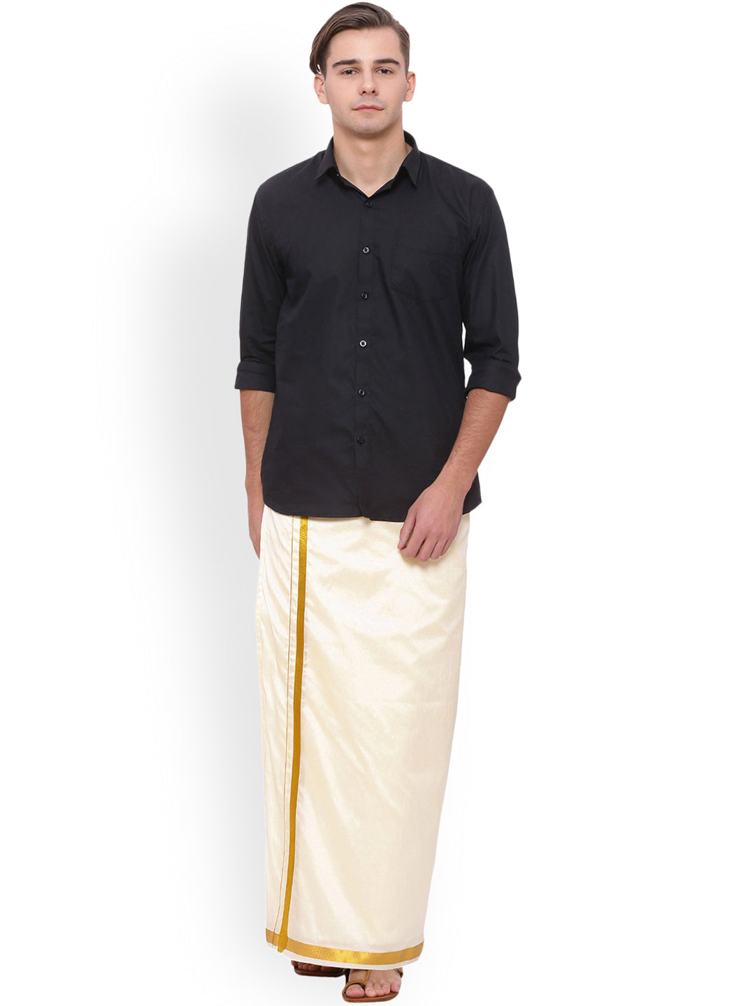 Sethukrishna Cream Solid Readymade Dhoti - Distacart