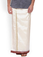 Sethukrishna Men Cream Solid Double Layer Readymade Dhoti With Pocket - Distacart