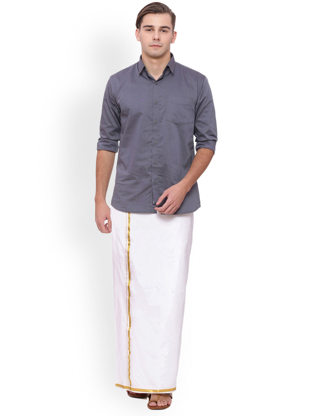 Sethukrishna White Solid Double Layer Readymade Dhoti With Pocket - Distacart