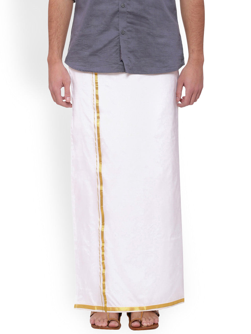Sethukrishna White Solid Double Layer Readymade Dhoti With Pocket - Distacart