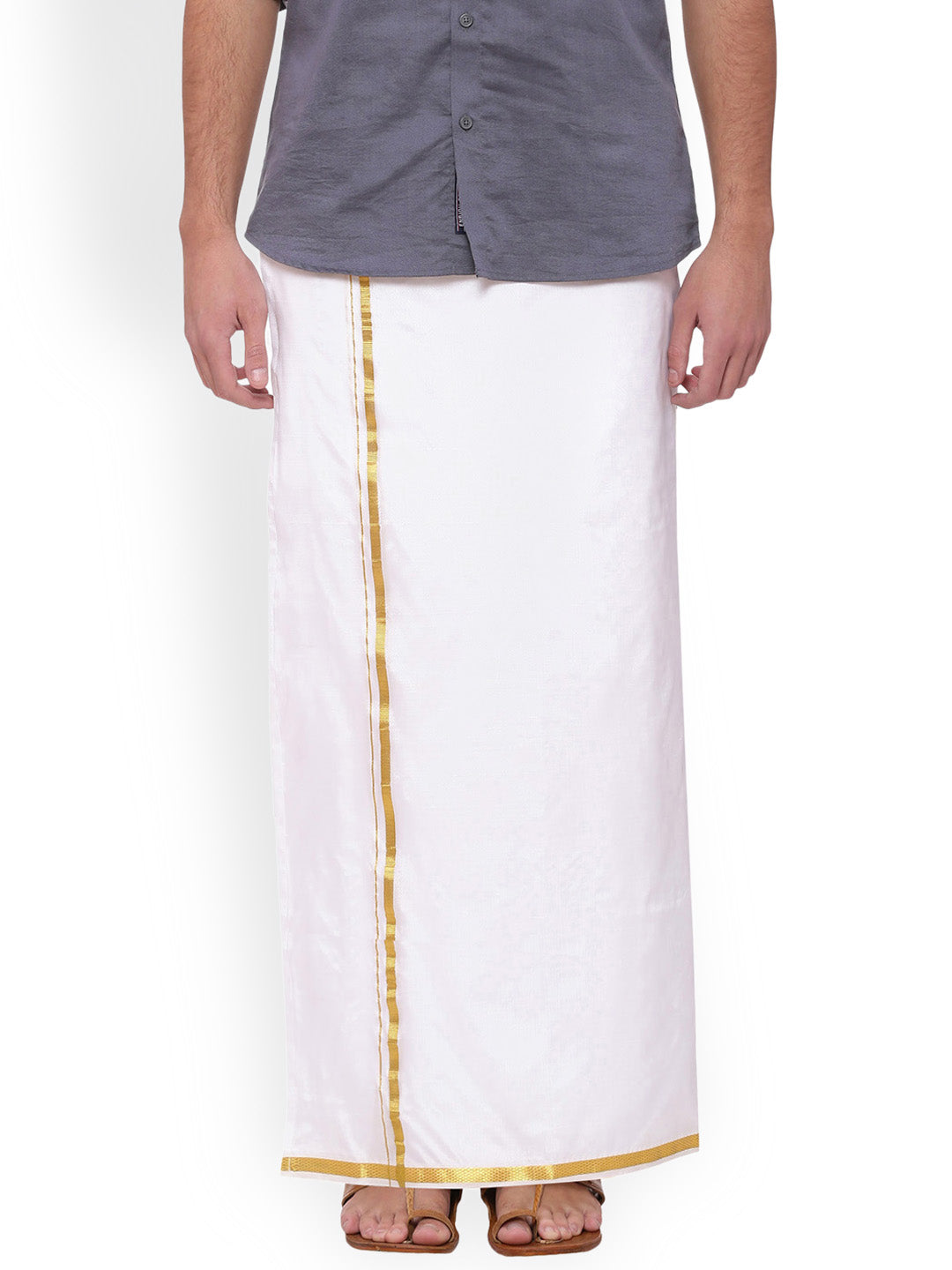 Sethukrishna White Solid Double Layer Readymade Dhoti With Pocket - Distacart