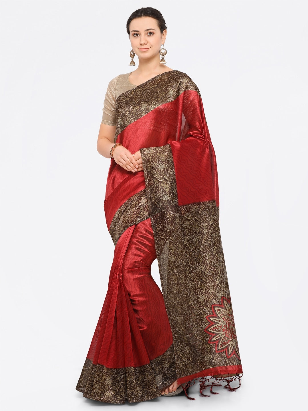 Saree Mall Red Solid Art Silk Saree