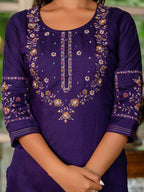 Vedant Vastram Shimmer Silk Hand Work & Embroidery Work Stitched Kurta Pant Dupatta Set-Violet - Distacart