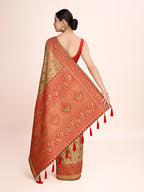 Monjolika Fashion Exquisite Designs With This Regal Red Rich Look Banarasi Tissue Silk Saree