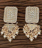 Tehzeeb Creations Jewellery Gold Tone Jadau Kundan & Pearls Large Drop Earrings For Women & Girls - Distacart