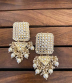 Tehzeeb Creations Jewellery Gold Tone Jadau Kundan & Pearls Large Drop Earrings For Women & Girls - Distacart