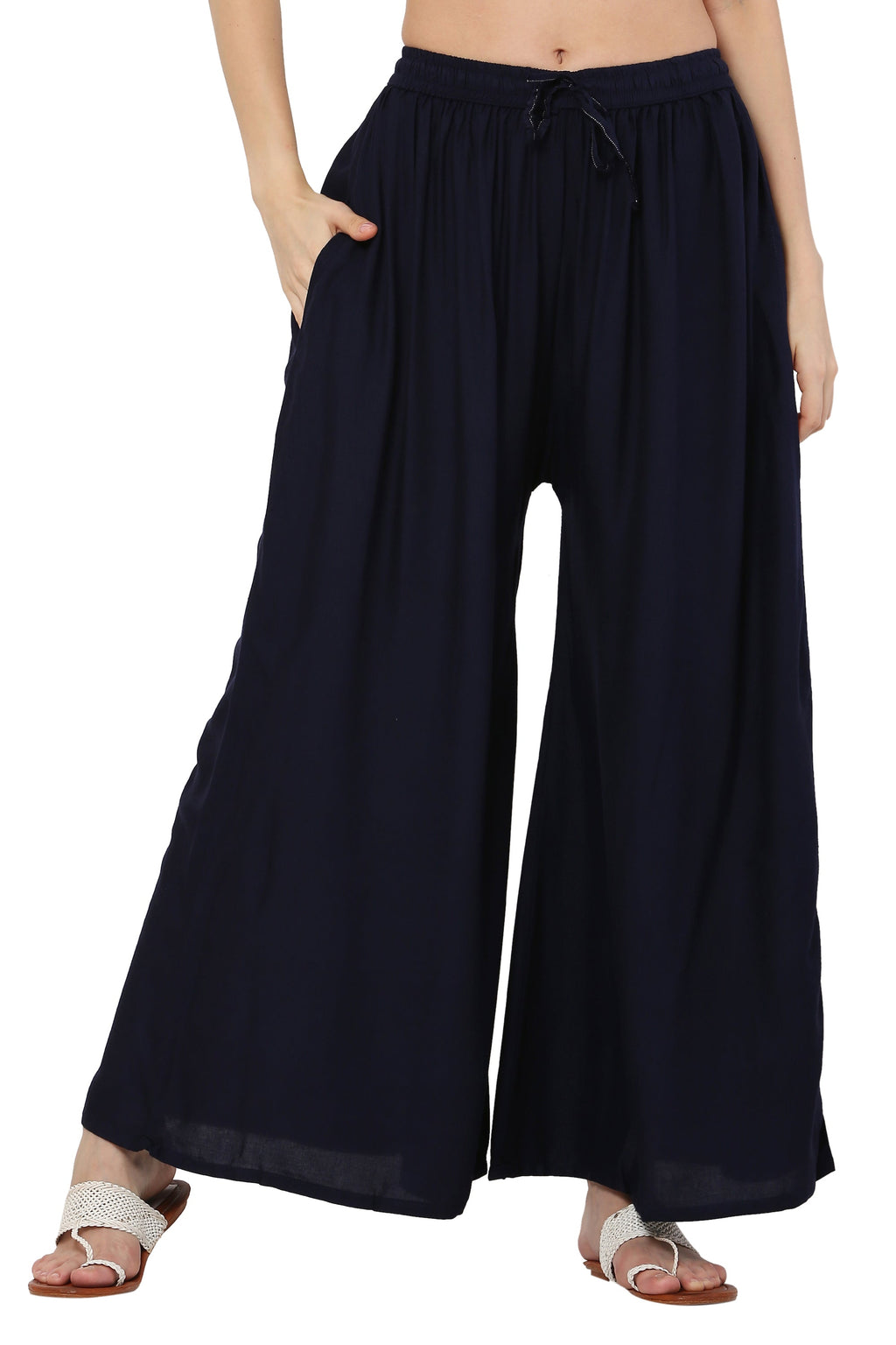 PAVONINE Navy Blue Color Rayon Fabric Jumbo Sharara For Women - Distacart