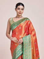 Monjolika Fashion Glamour And Tradition With This Zari Woven Banarasi Tissue Silk Orange Saree - Distacart
