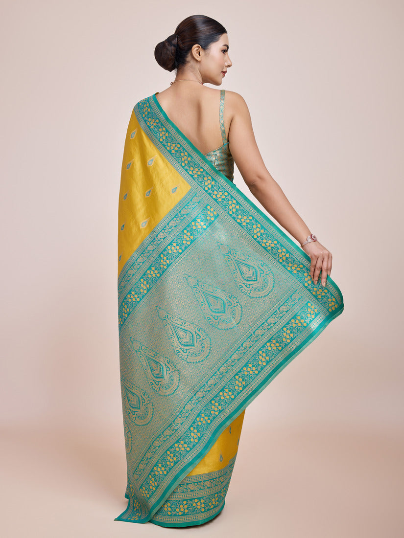Monjolika Fashion Glamour And Tradition With This Zari Woven Banarasi Tissue Silk Yellow Saree - Distacart