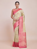 Monjolika Fashion Glamour And Tradition With This Zari Woven Banarasi Tissue Silk Cream Saree - Distacart