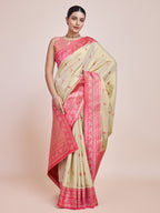 Monjolika Fashion Glamour And Tradition With This Zari Woven Banarasi Tissue Silk Cream Saree - Distacart