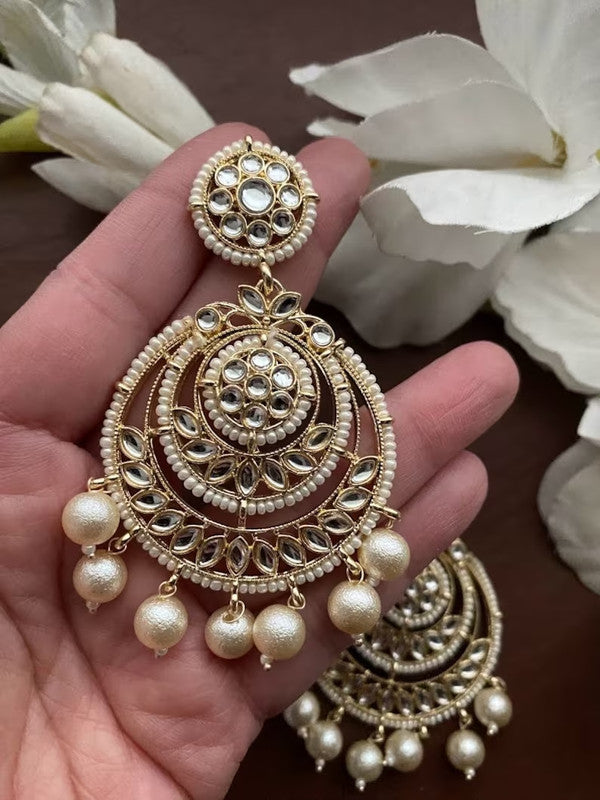 Tehzeeb Creations Gold-Polished Traditional Chandbali Drop Kundan & Pearl Earring For Women - Distacart
