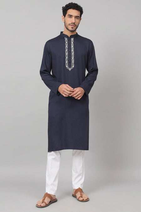 Neckline Embroidered Cotton Kurta by Hilo Design