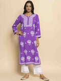 HOUSE OF KARI Ethnic Motifs Chikankari Embroidered Notched Round Neck Straight Kurta
