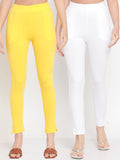 TAG 7 Women Yellow & White Pack of 2 Straight Fit Ankle-Length Leggings