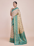 Monjolika Fashion Cream Banarasi Tissue Silk SareeWith Zari Woven Work