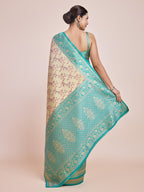 Monjolika Fashion Cream Banarasi Tissue Silk SareeWith Zari Woven Work