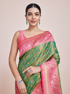 Monjolika Fashion Green Banarasi Tissue Silk SareeWith Zari Woven Work - Distacart
