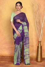 Very Much Indian Tie & Dye Handloom Mul Cotton Saree - Blue Green - Distacart