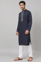 Neckline Embroidered Cotton Kurta by Hilo Design