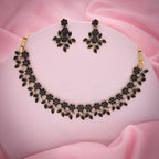Tehzeeb Creations Special Exquisite White & Black Studded Gold-Polished Choker Necklace Set & Pair of Earring Set