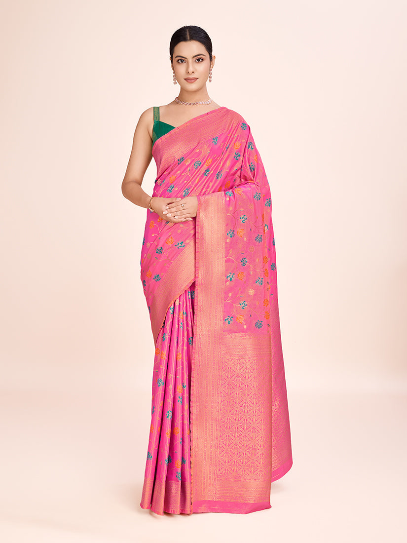 Monjolika Fashion Exquisite Designs With This Regal Light Pink Rich Look Banarasi Tissue Silk Saree