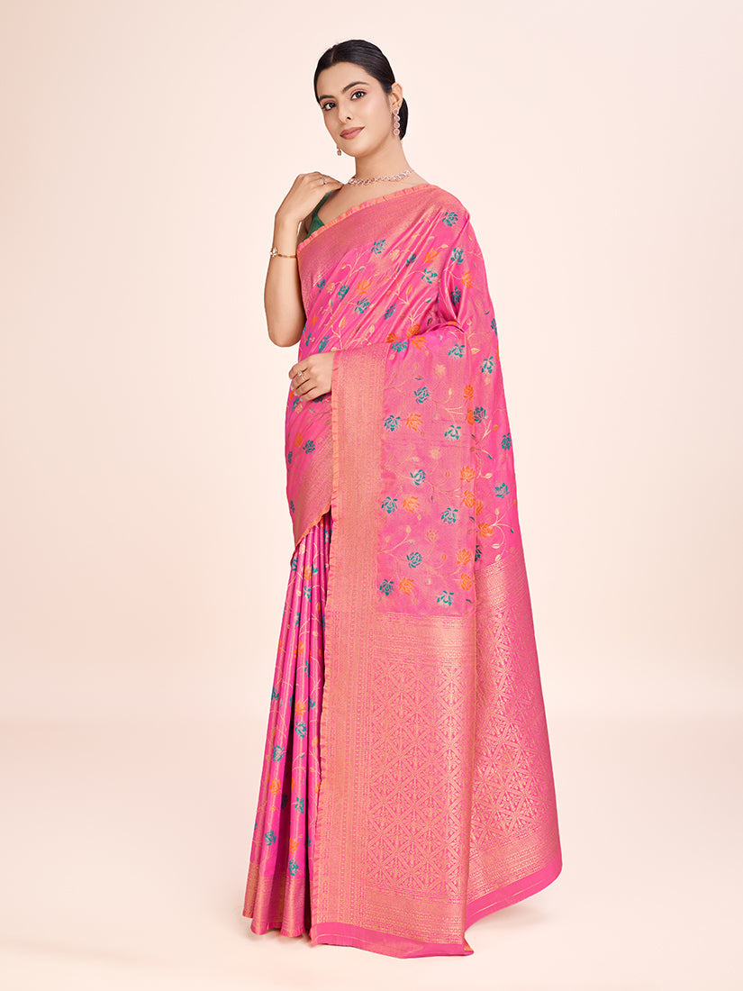 Monjolika Fashion Exquisite Designs With This Regal Light Pink Rich Look Banarasi Tissue Silk Saree