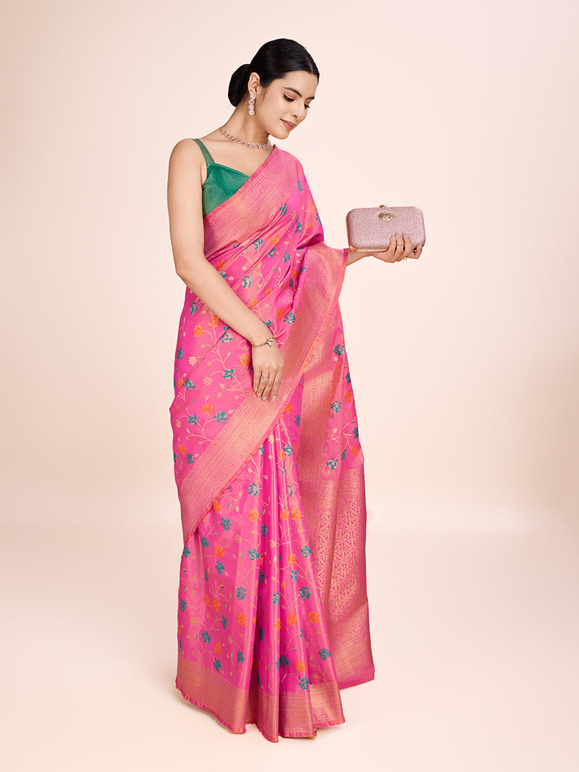 Monjolika Fashion Exquisite Designs With This Regal Light Pink Rich Look Banarasi Tissue Silk Saree
