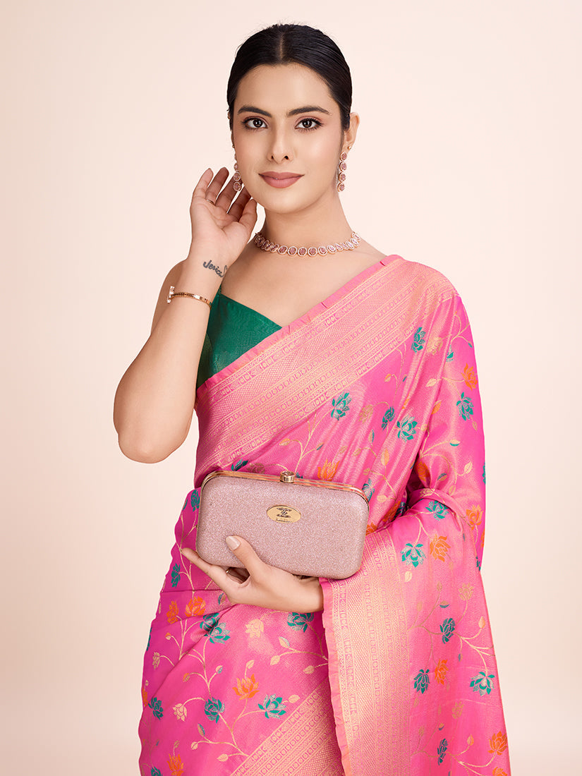 Monjolika Fashion Exquisite Designs With This Regal Light Pink Rich Look Banarasi Tissue Silk Saree