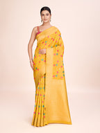 Monjolika Fashion Exquisite Designs With This Regal Yellow Rich Look Banarasi Tissue Silk Saree