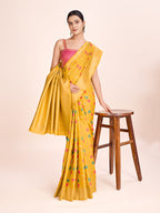 Monjolika Fashion Exquisite Designs With This Regal Yellow Rich Look Banarasi Tissue Silk Saree
