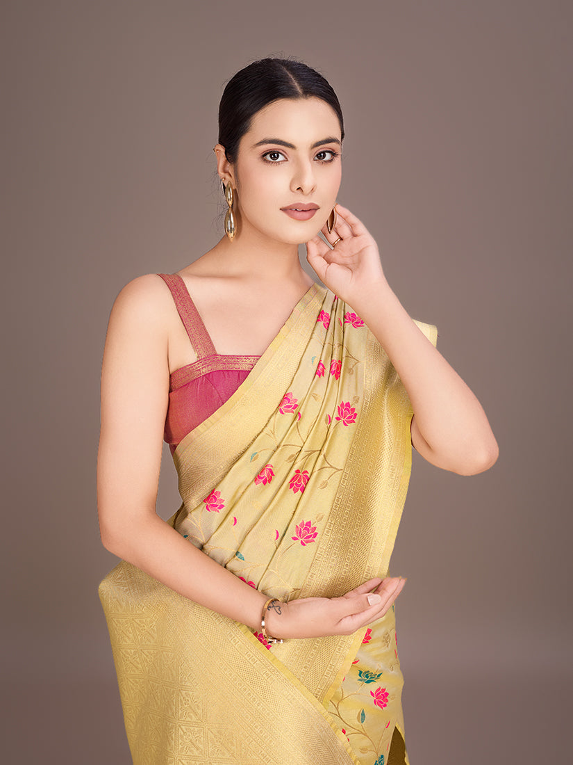 Monjolika Fashion Exquisite Designs With This Regal Cream Rich Look Banarasi Tissue Silk Saree - Distacart