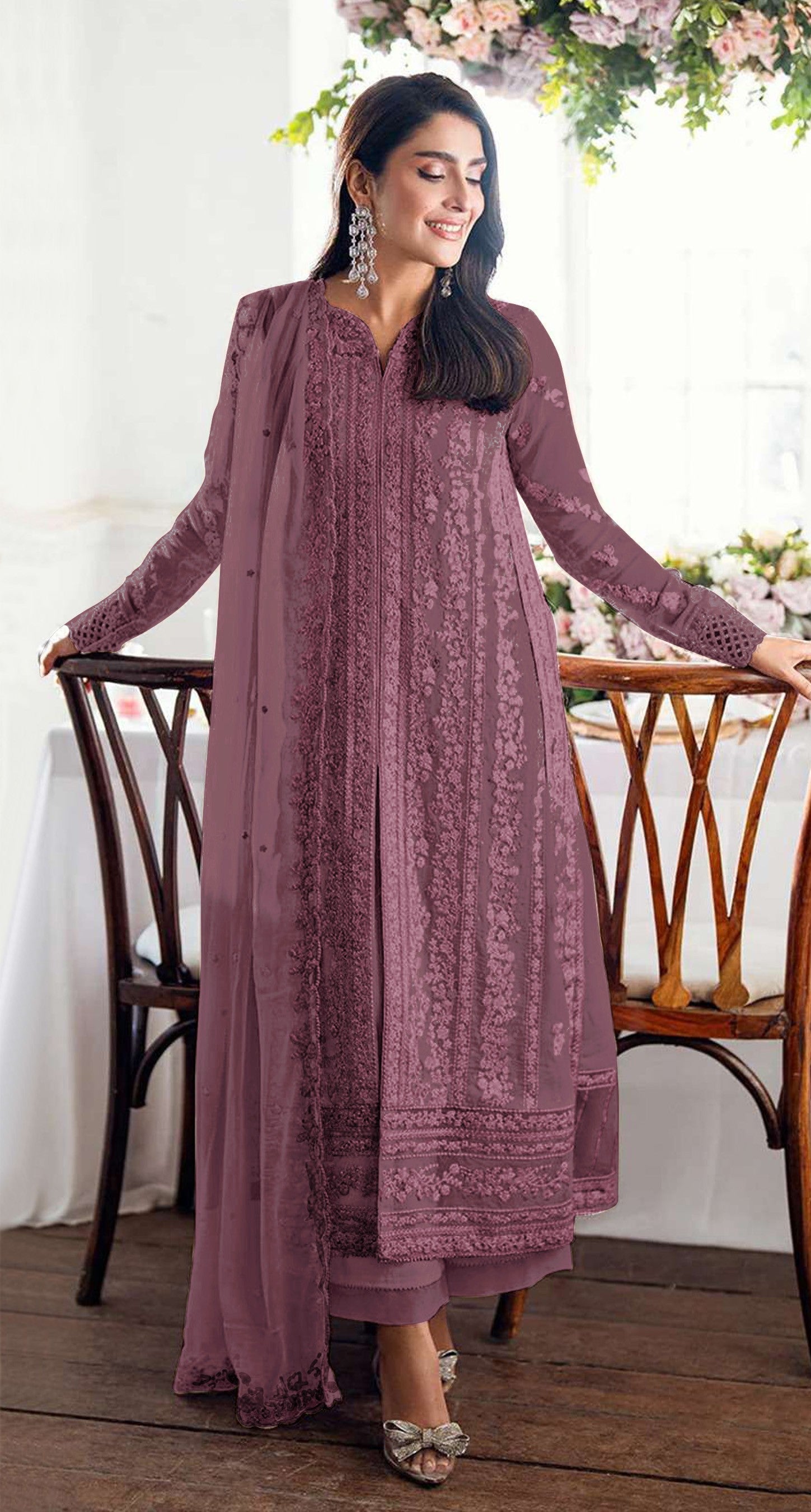 Anaita Purple Faux Georgette Suit With Embroidery Sequence & Khatli Work - Distacart
