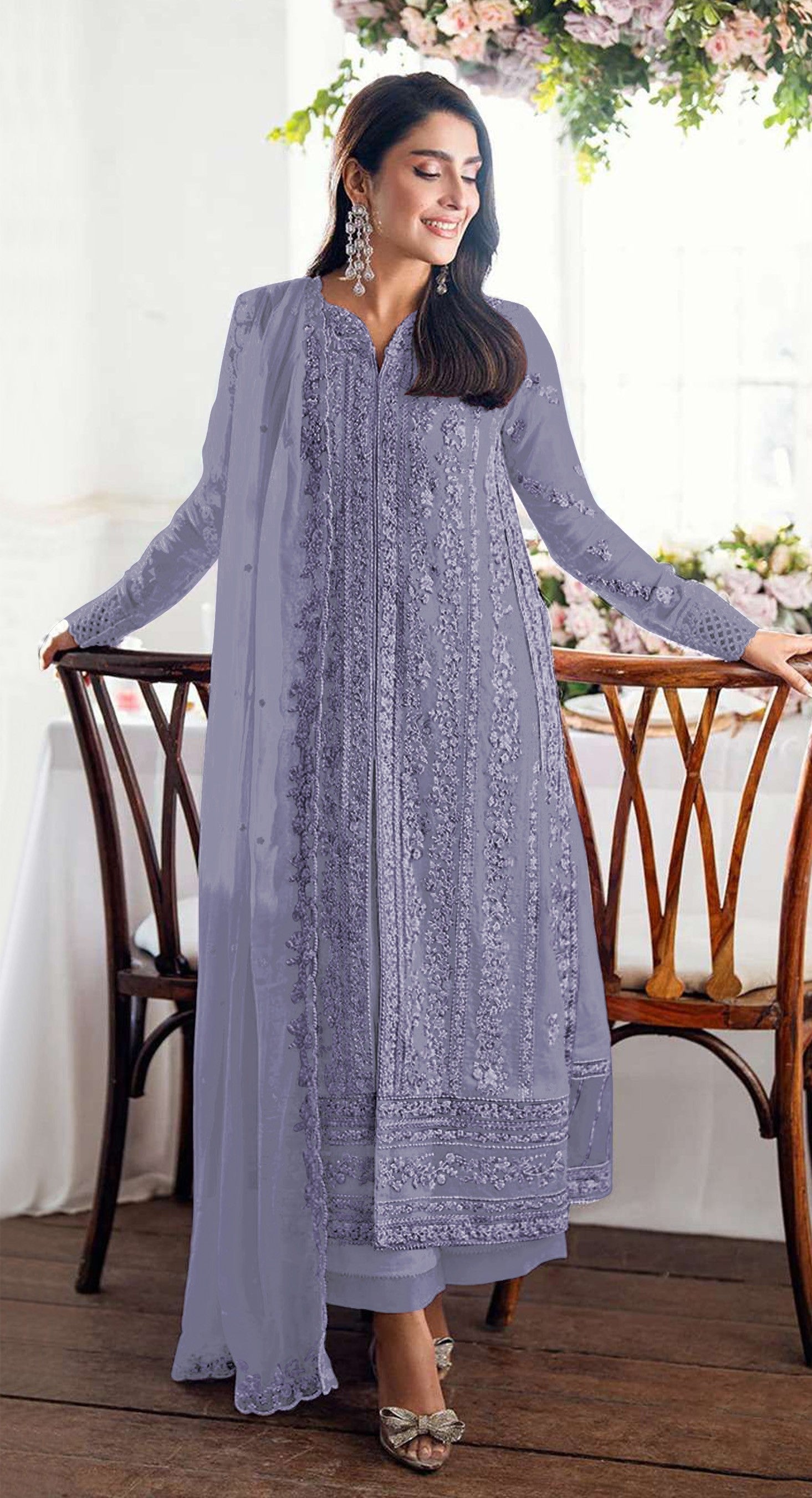 Anaita Lavender Fox Georgette Suit With Embroidery Sequenc & Khatli Work - Distacart