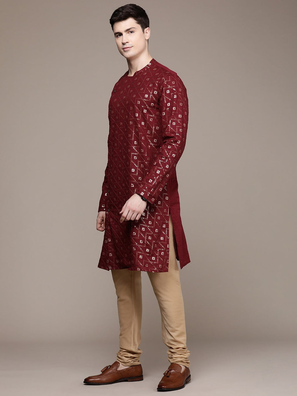 House of Pataudi Ethnic Motifs Embroidered Pure Cotton Sequinned Jashn Kurta